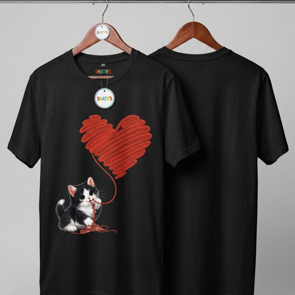 Skatrs Heartbeat Whiskers Oversized Tee for Men and Women (Black)