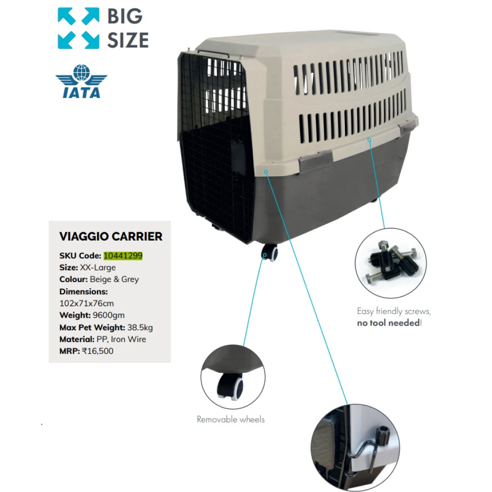 M Pets Viaggio IATA Approved Travel Carrier for Dogs and Cats (Grey & Beige) image 2