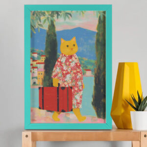 EverythingBoho Cat The Traveller Framed Poster (Bottle Green)