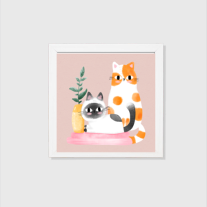 EverythingBoho Cat Sisters Framed Art (White)