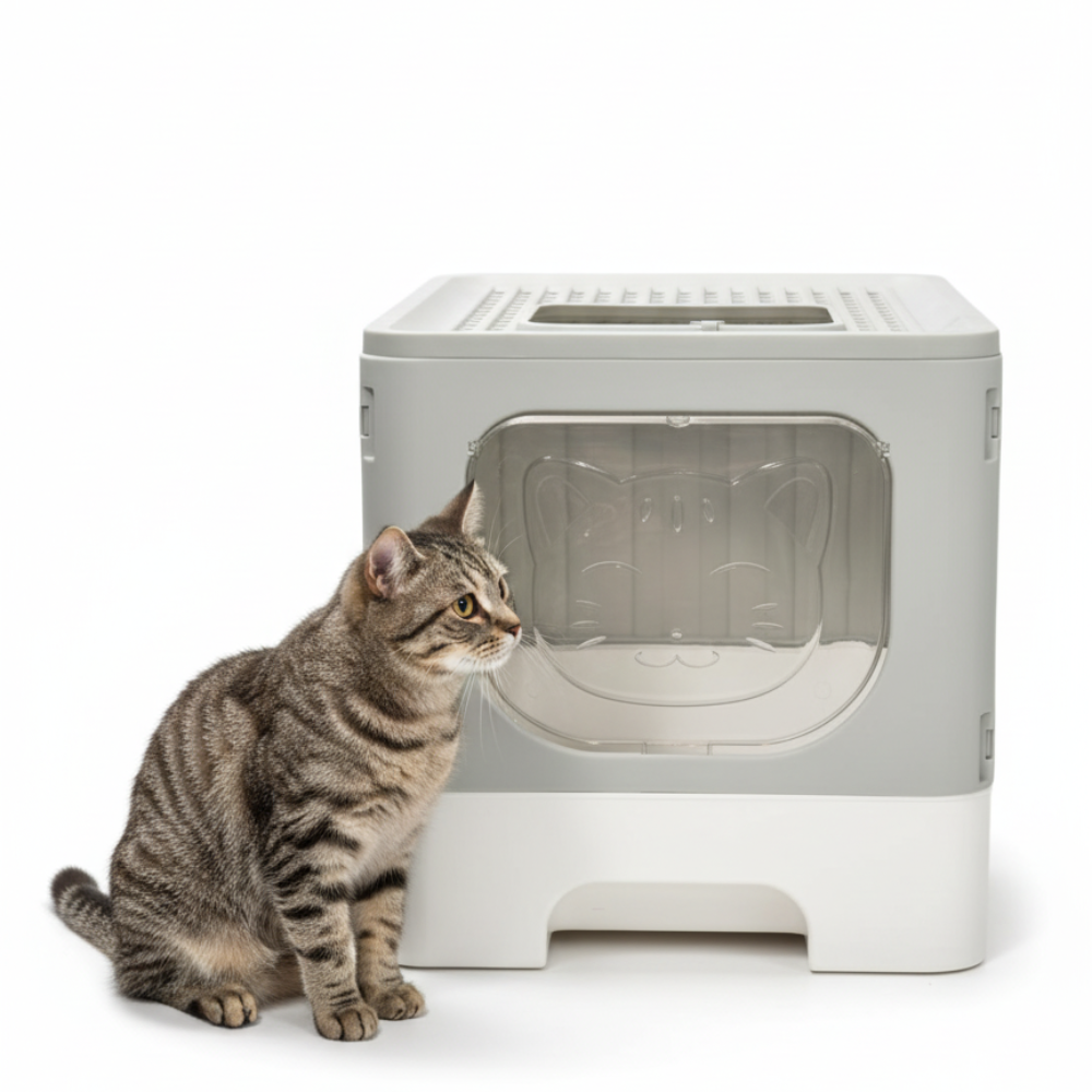Skatrs Foldable Covered Cat Litter Box with Anti-Spill Tray Easy Cleaning Spacious Design Top and Side Openings Litter Tray for Cats and Kittens image 8