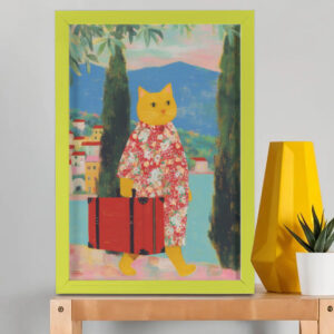 EverythingBoho Cat The Traveller Framed Poster (Olive Green)