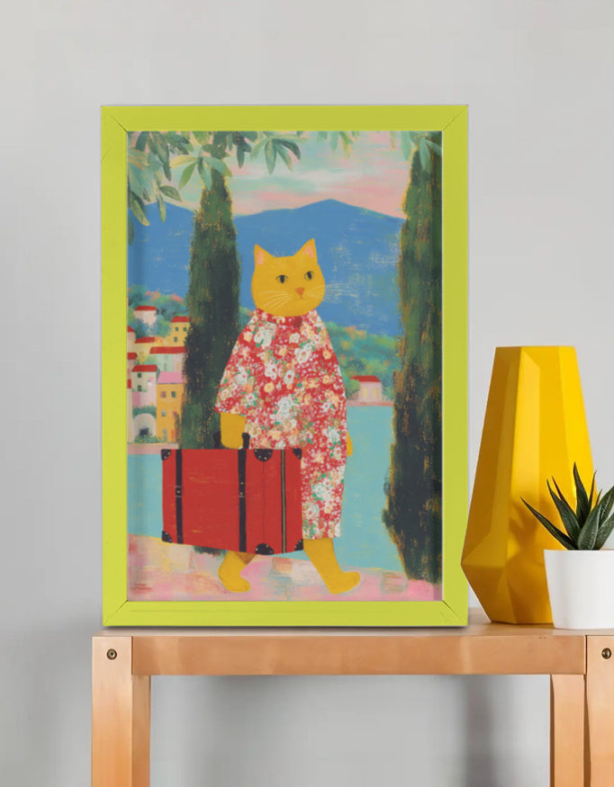 EverythingBoho Cat The Traveller Framed Poster (Yellow) image 1