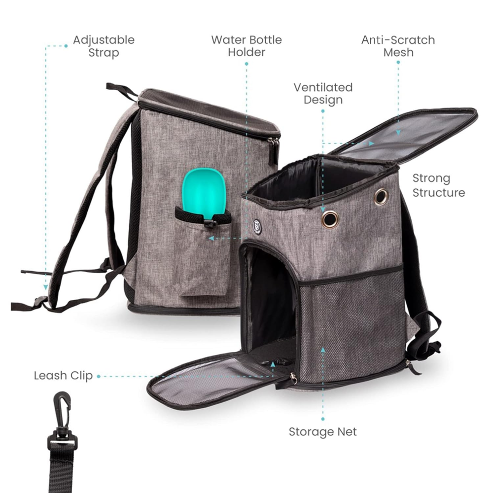Barkbutler x Fofos Backpack Carrier for Small Dogs and Cats (Grey) image 3