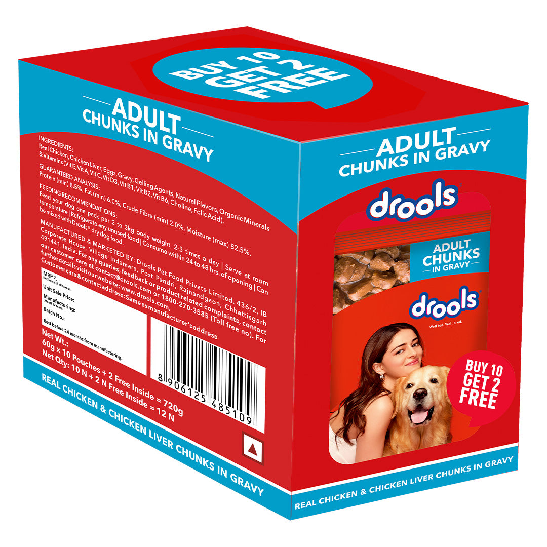 Drools Real Chicken & Chicken Liver Chunks in Gravy Adult Dog Wet Food (60g) image 5
