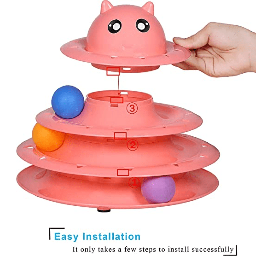 Emily Pets Roller 3 Level Turntable Cat Toy with Balls Toy for Cats (Pink) image 3