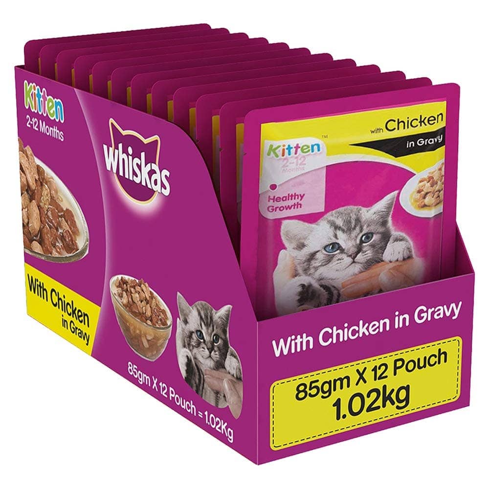 Whiskas Chicken in Gravy Meal Kitten Wet Food and Ocean Fish Kitten Dry Food Combo image 2