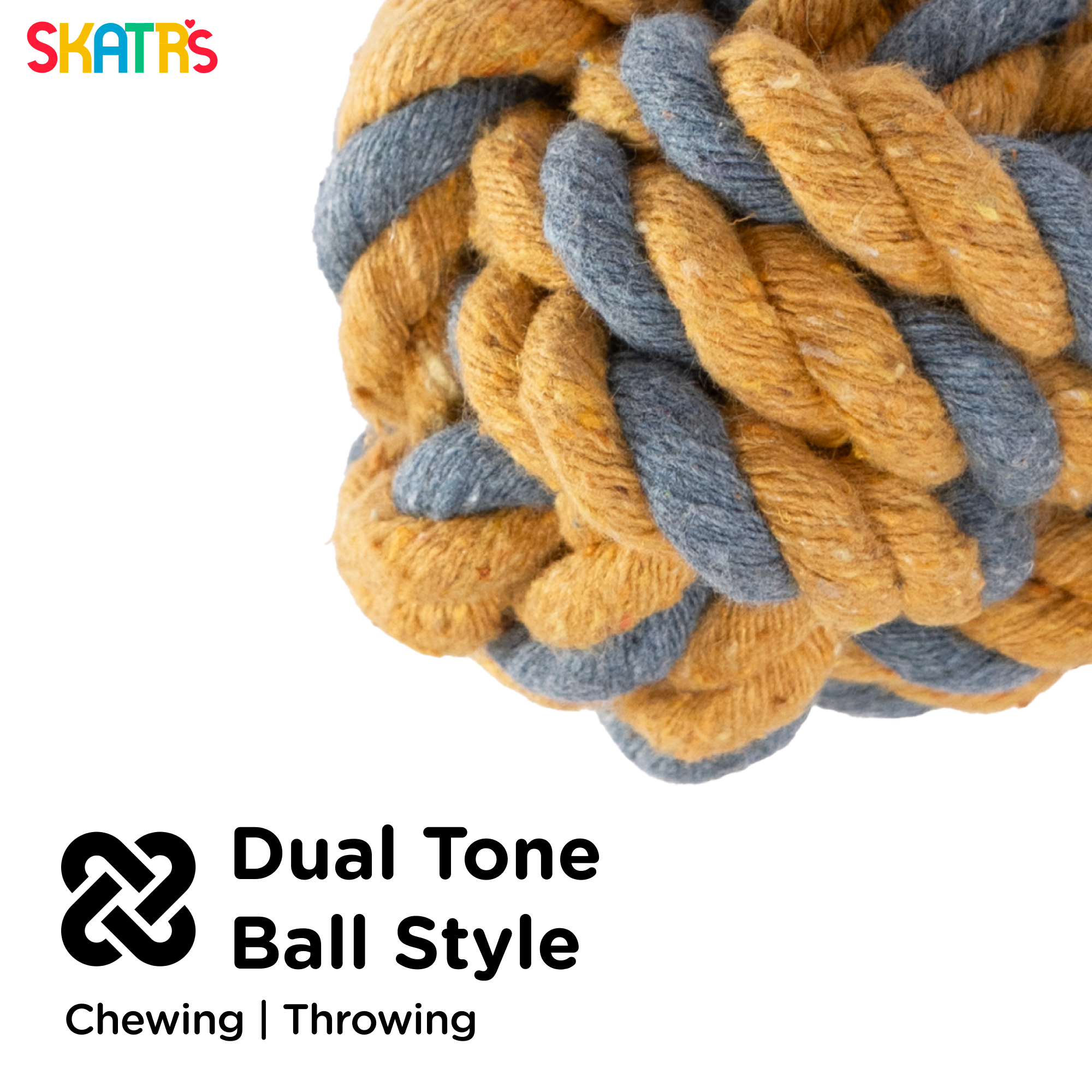 Skatrs Ball Shaped Twisted Rope Chew Toy for Dogs and Cats (Yellow/Grey) image 2