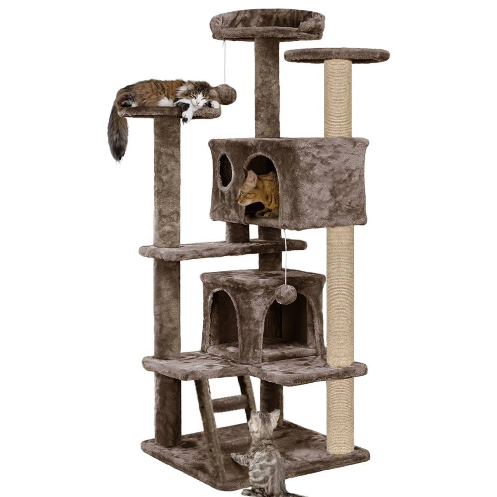 Furrlovers Multi Condo Kitten & Cat Tree with Plush Fur Fabric, Ladder, Top Perches, Playing Balls & Jute Rope Scratching Posts