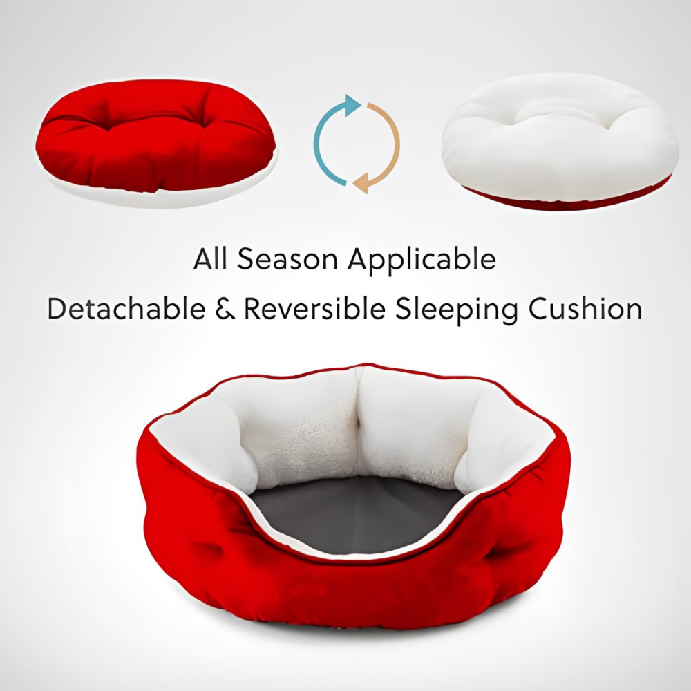 Fluffy's Pawsome Round Washable Bed for Dogs and Cats (Red) image 4