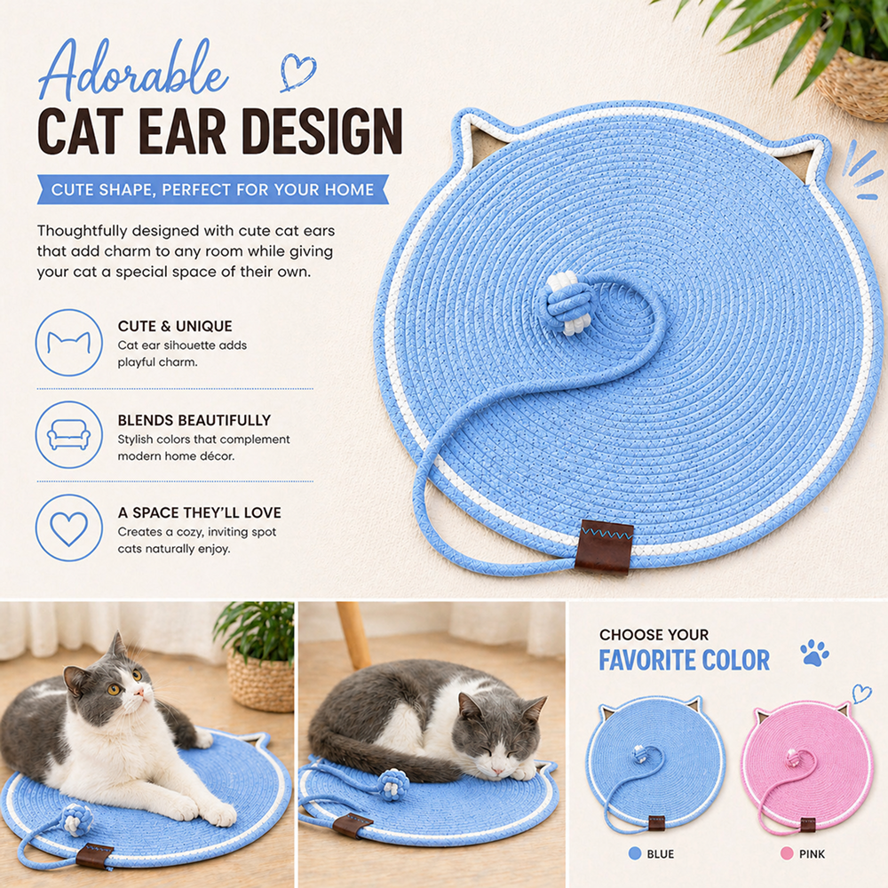 Talking Dog Club Rope Scratching Mat for Cats (Blue) image 4