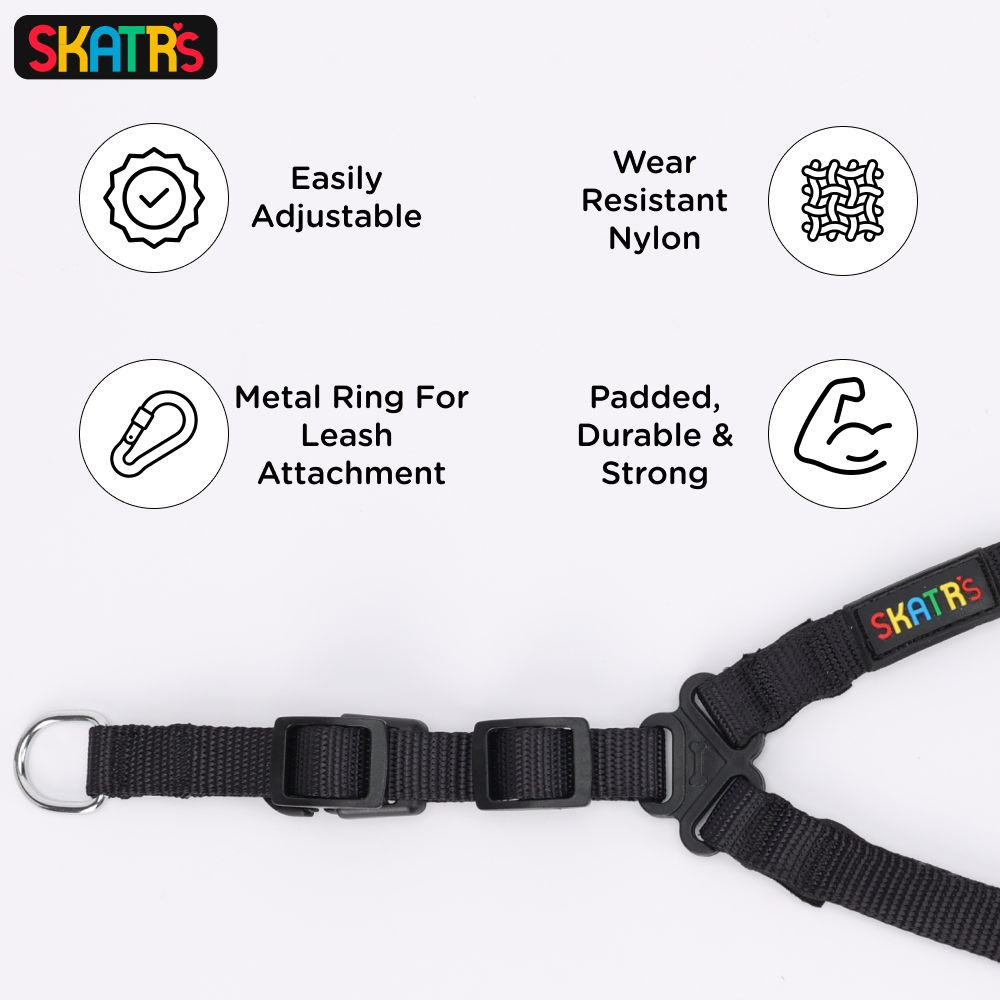 Skatrs Padded Nylon Y Harness for Dogs & Cats (Black) image 3