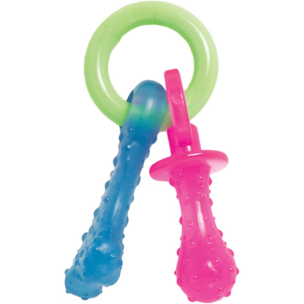 Nylabone Puppy Teething Bacon Flavoured Pacifier Toy for Dogs (Blue/Pink) image 2