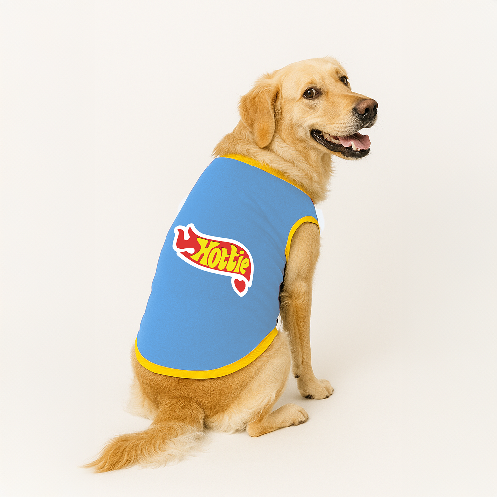 PawsIndia Hottie Printed with Ribbed Sleeves TShirt for Dogs (Blue)