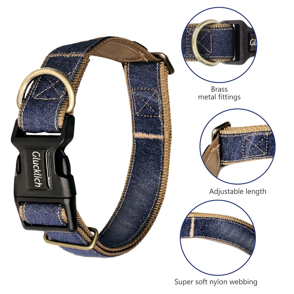 Glucklich Denim Adjustable Collar for Dogs (Dark Blue) image 3