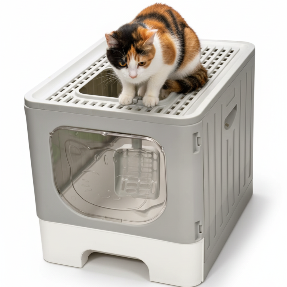 Skatrs Foldable Covered Cat Litter Box with Anti-Spill Tray Easy Cleaning Spacious Design Top and Side Openings Litter Tray for Cats and Kittens image 1