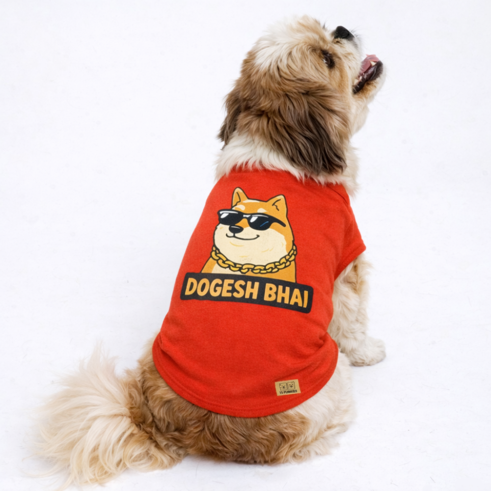 15 Furries Dogesh Bhai Sleeveless T shirts for Dogs (Red) image 3
