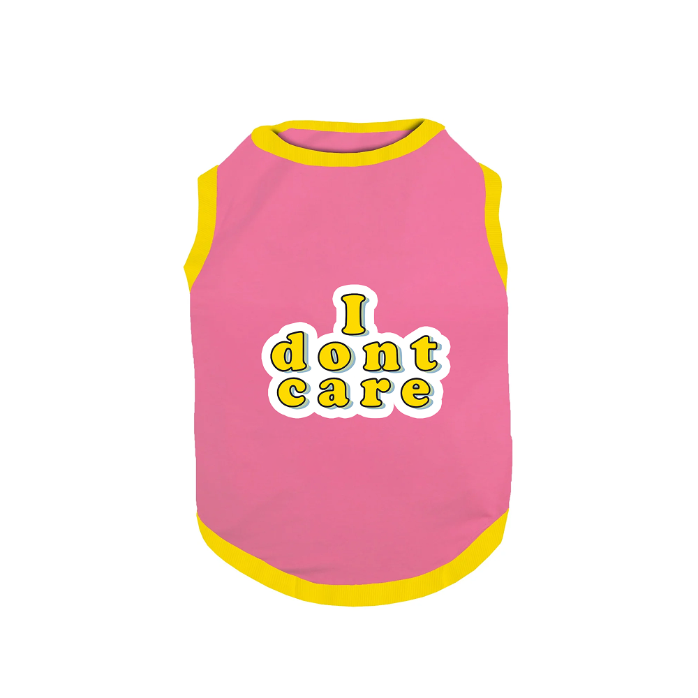 PawsIndia I Don't Care Printed with Ribbed Sleeves TShirt for Cats (Pink)
