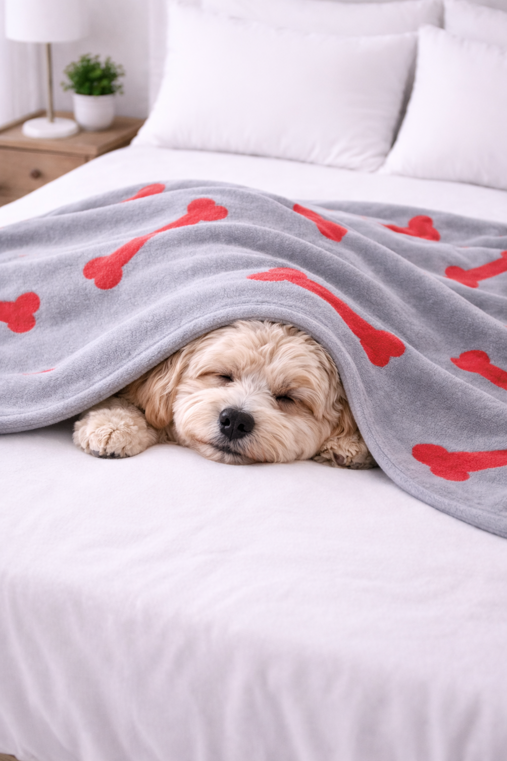 Talking Dog Club Bone Print Viscose Blanket for Dogs (Grey and Red Bone) image 4