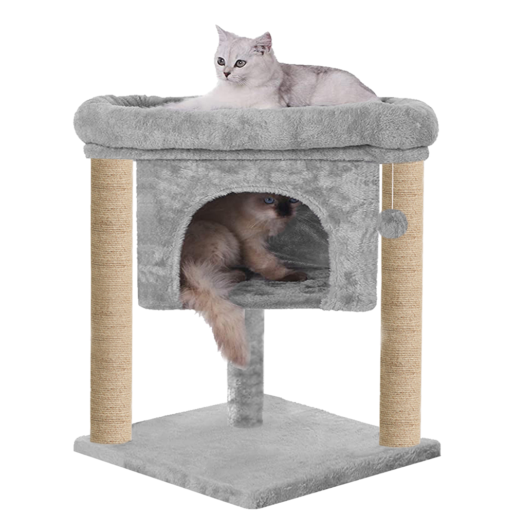 Furrlovers Cat & Kitten Scratching Post Activity Tree with Plush Fur, Jute Rope & Detachable Bed (Grey) image 3