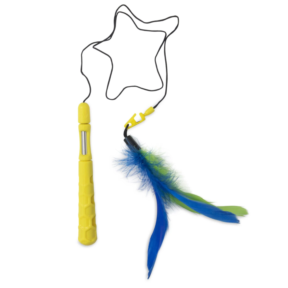 JW Flutter Ee Feathers Telescopic Wand Toy for Cats (Yellow) image 3
