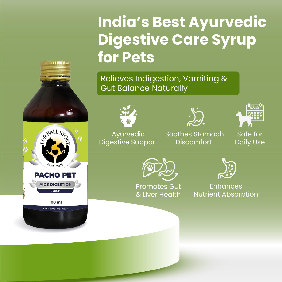 FurBall Story Pacho Relieves Stomach Issues Syrup for Dogs & Cats image 3