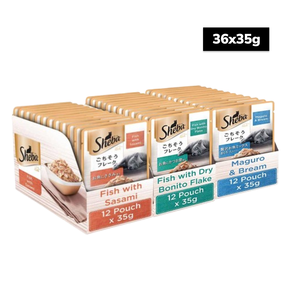 Sheba Fish with Sasami, Dry Bonito Flake and Maguro & Bream Fish Mix Premium Cat Wet Food Combo image 3