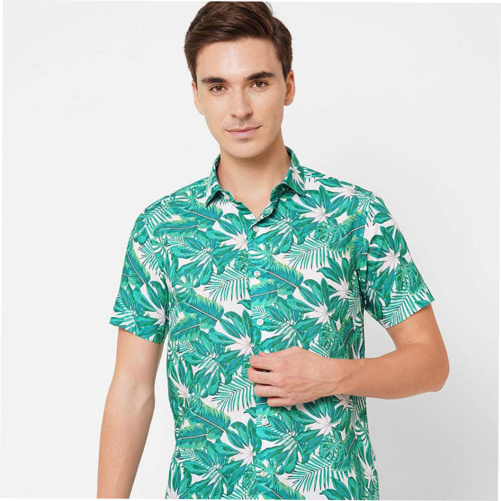 15 Buttons Rainforest Pet Parent Shirt for Men (Green/White)