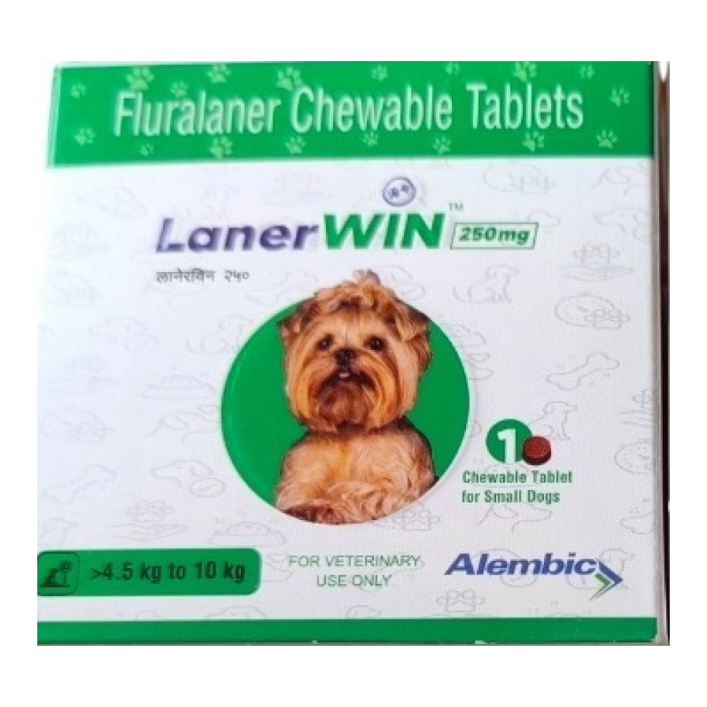 Alembic Lanerwin 250mg (Fluralaner) Dog Tick & Flea Control Tablet (4.5 to 10kg) (1 tablet)