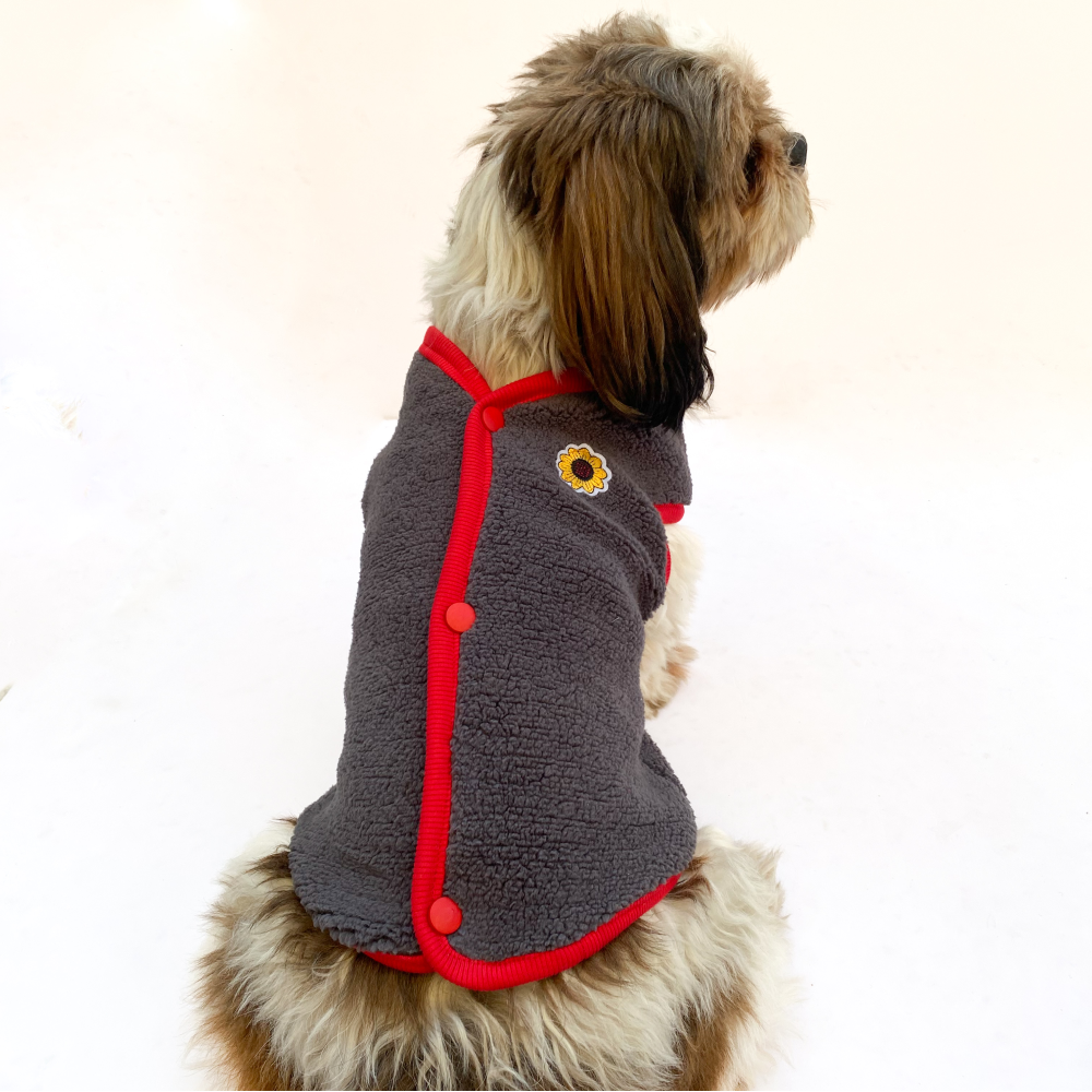 Pawgypets Cute Fleece Vest for Dogs and Cats (Grey/Red) image 2