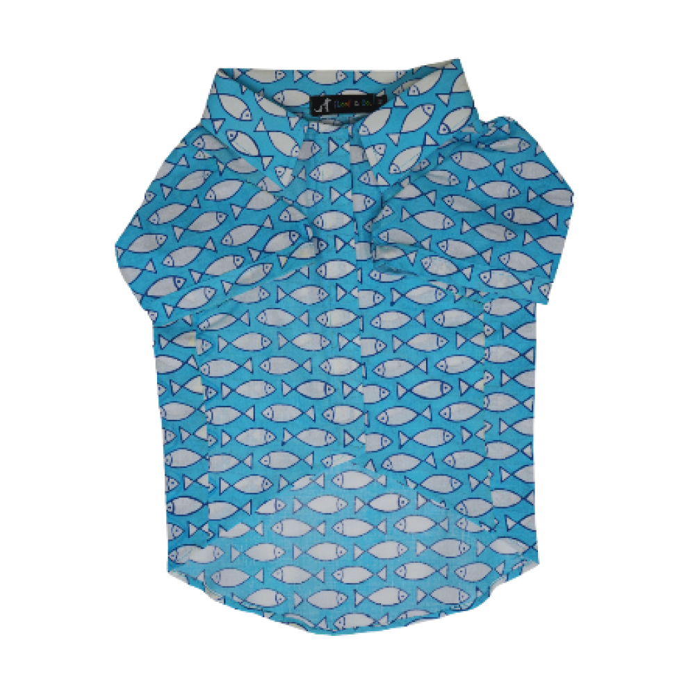Floof & Co Fish Print Cotton Shirt for Dogs (Blue) image 2