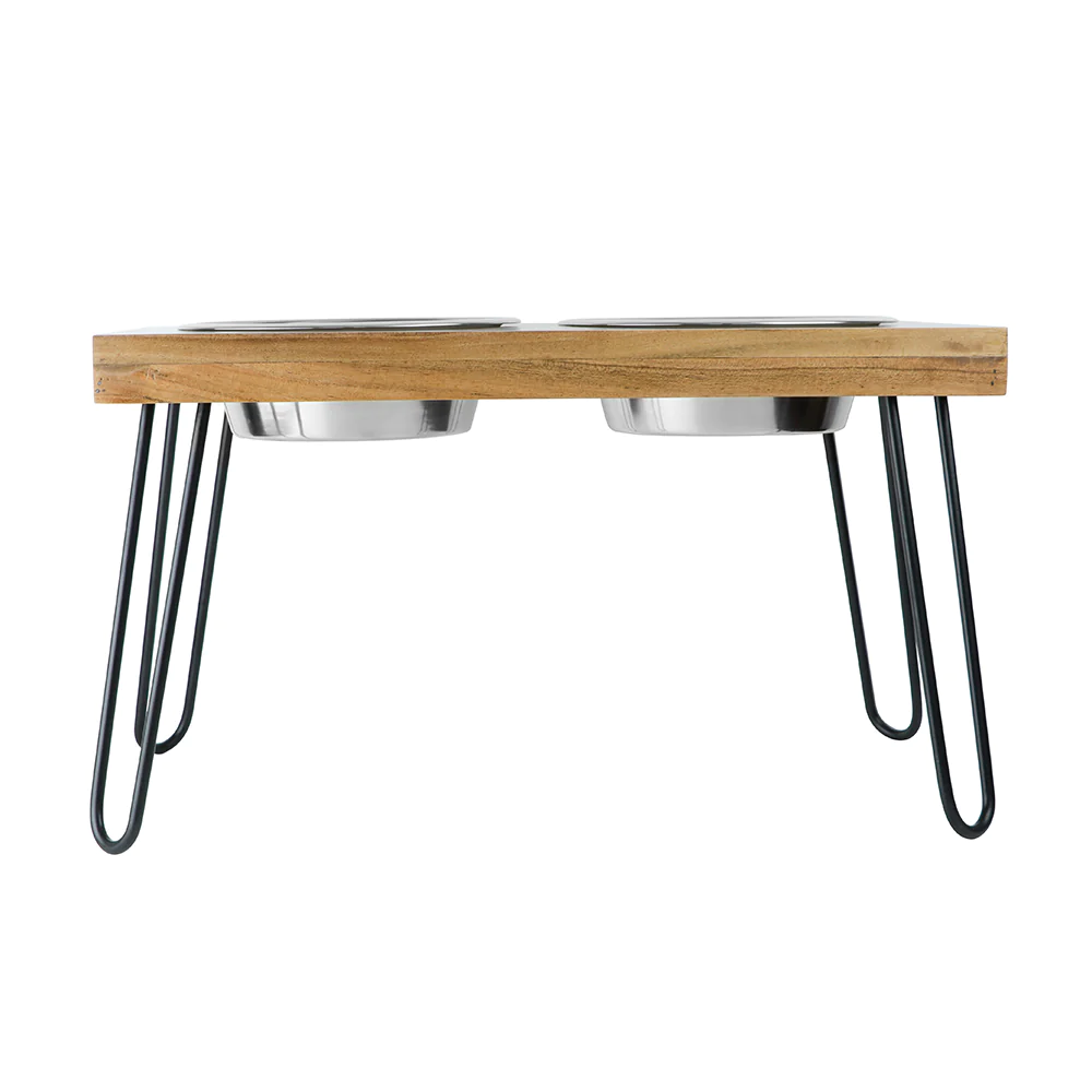Pawpourri Elevated Acacia Wooden Double Diner for Dogs and Cats (Wooden Brown) image 3