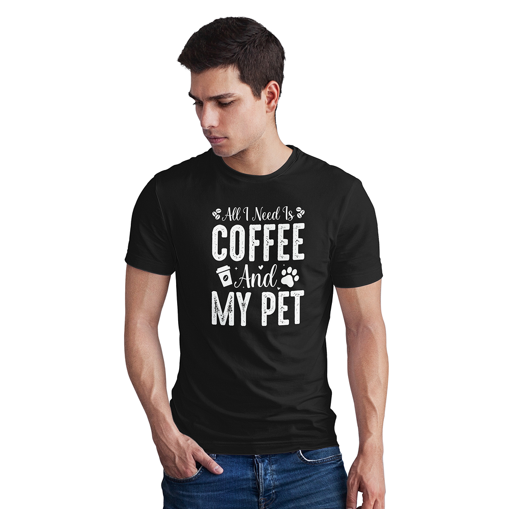 Seek Buy Love All I Need is Coffee and My Pet Regular Unisex Tee (Black)