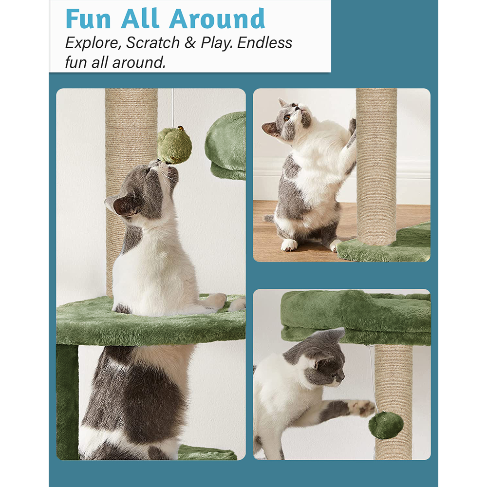 Furrlovers Fur Fabric Multilevel Activity Tree with Detachable Bed & Climbing Ladder for Cats (Green) image 4