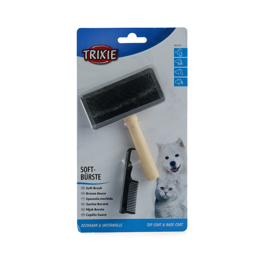Trixie Slicker Wooden Brush with Brush Cleaner for Dogs and Cats (Black) image 3