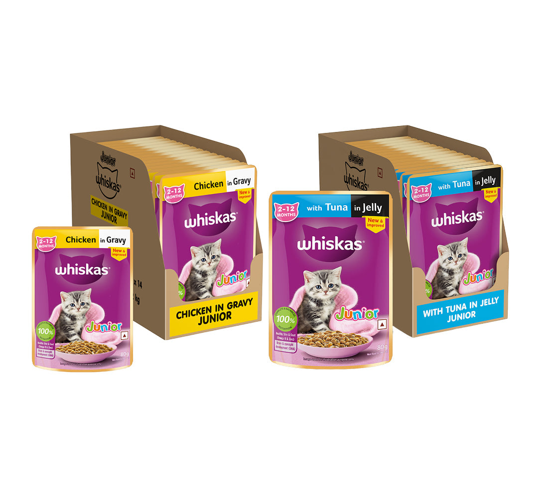 Whiskas Tuna in Jelly and Chicken in Gravy Meal Kitten Cat Wet Food Combo image 1