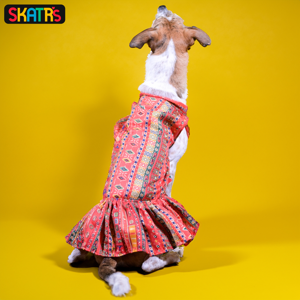 Skatrs Cotton Printed Dress for Dogs and Cats (Red) image 3