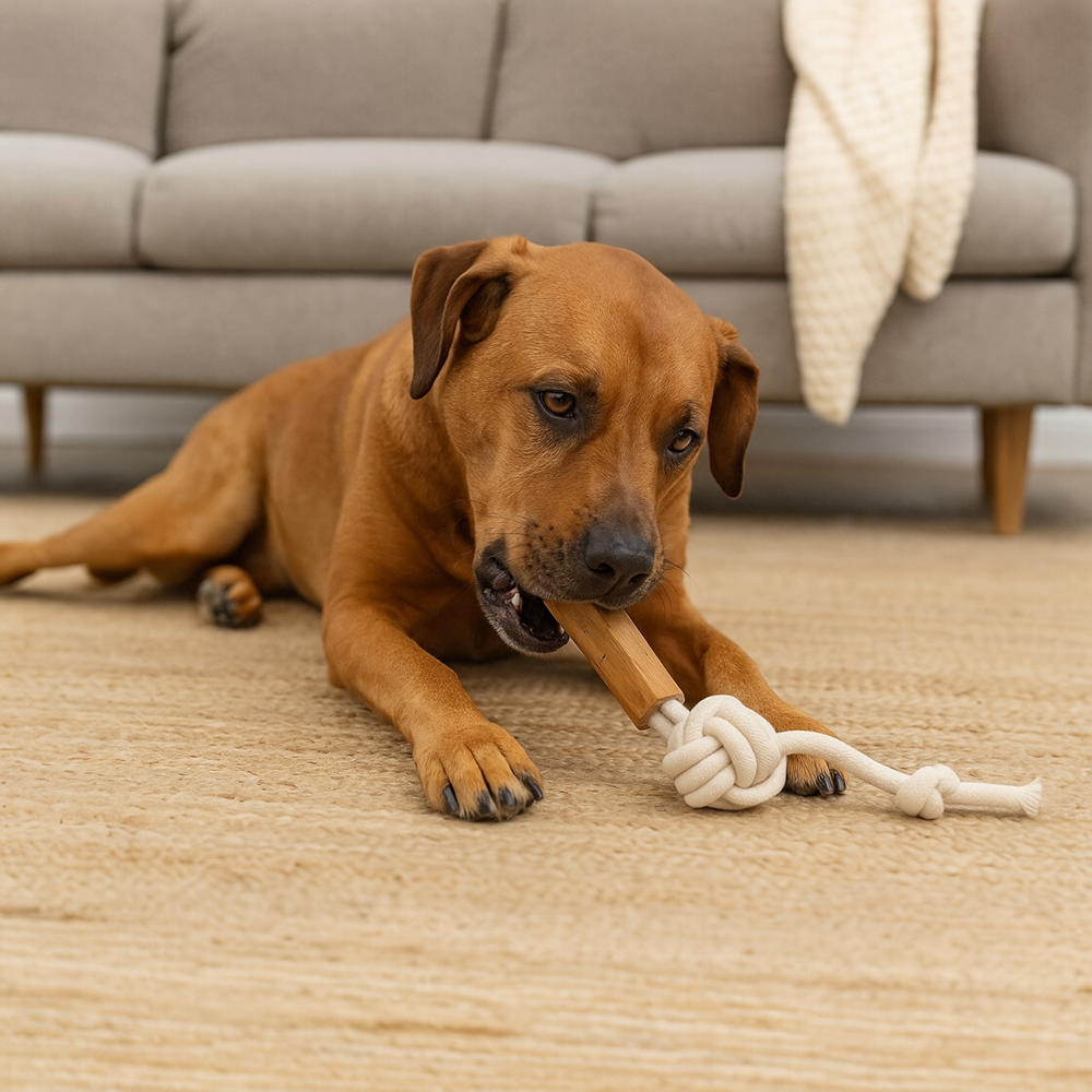 Talking Dog Club Natural Ball & Stick Tug Toy for Dogs (White and Brown) image 7