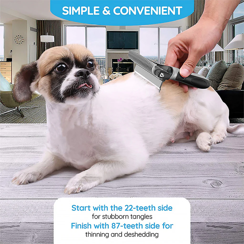 QPets 2 in 1 Deshedding and Dematting Tool for Dogs (Grey) image 7