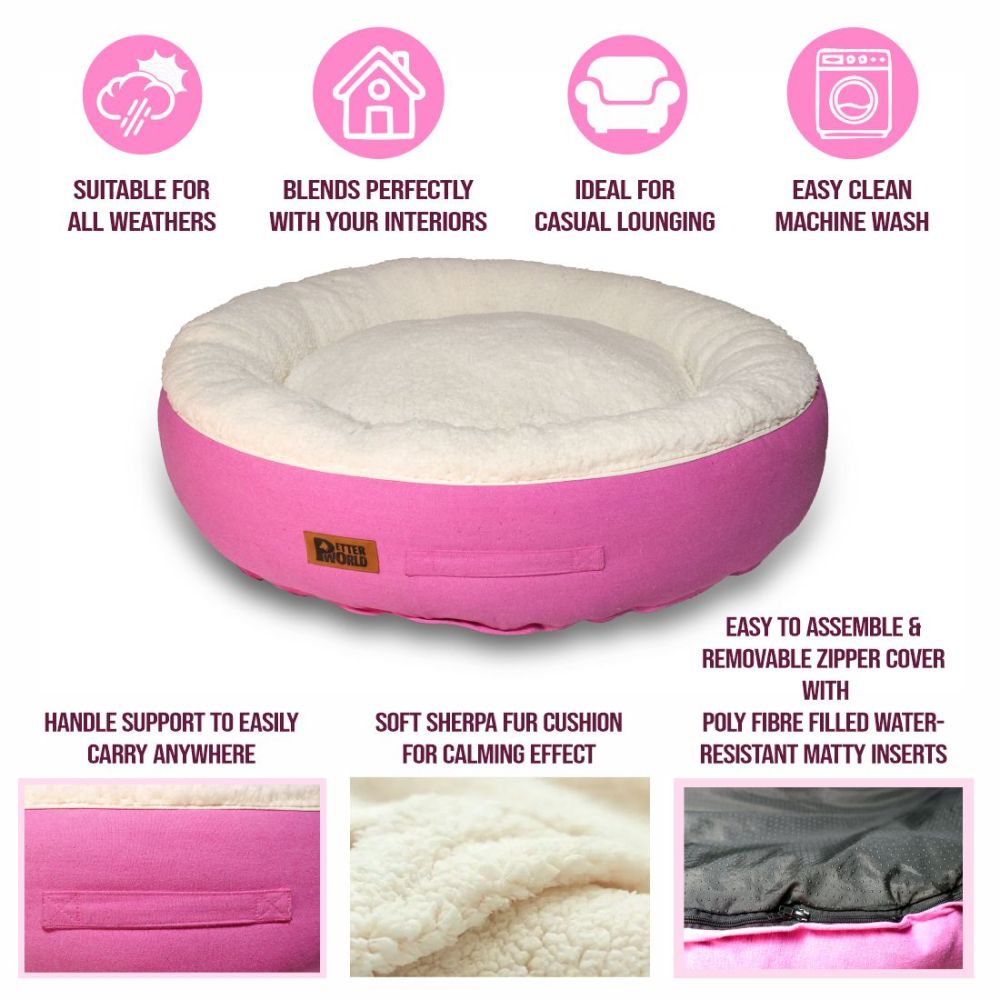 Petter World Ultra Luxury Cotton Canvas Donut Bed With Removable Sherpa Fur Cushion for Dogs (Crocus) image 5