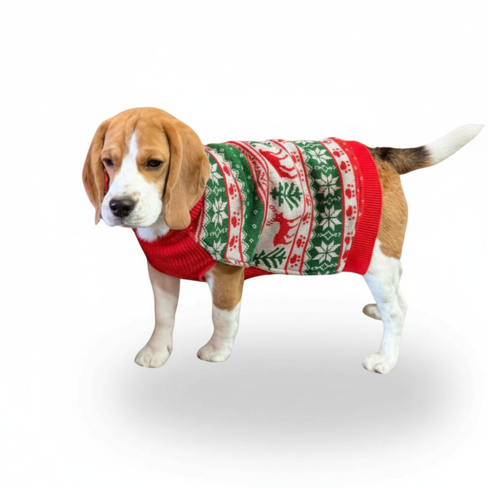 Petsnugs Nordic Knit Sweater for Dogs and Cats (Red/White/Green) image 1