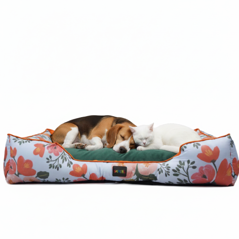 Skatrs Flower Meadow Bed for Dogs & Cats (Orange/Green)