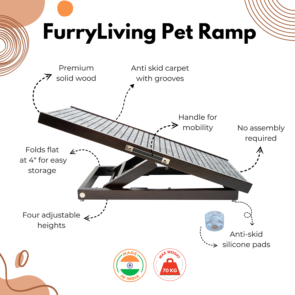 FurryLiving Wooden Ramp for Dogs and Cats (Dark Brown) image 3