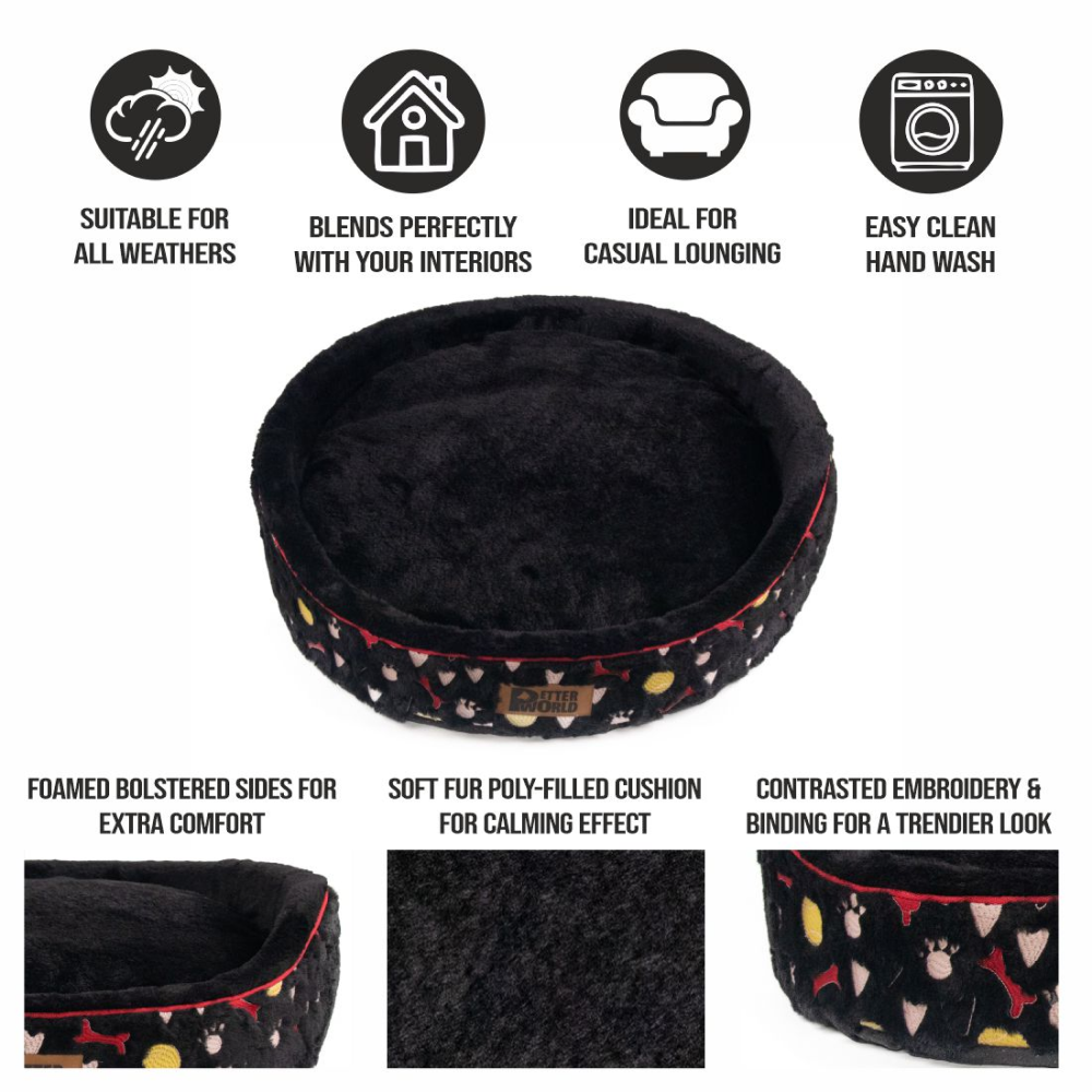 Petter World Soft Micro Fur Round Orthopedic Cuddler Bed with Removable  Cushion Top for Dogs (Jet Black) image 5