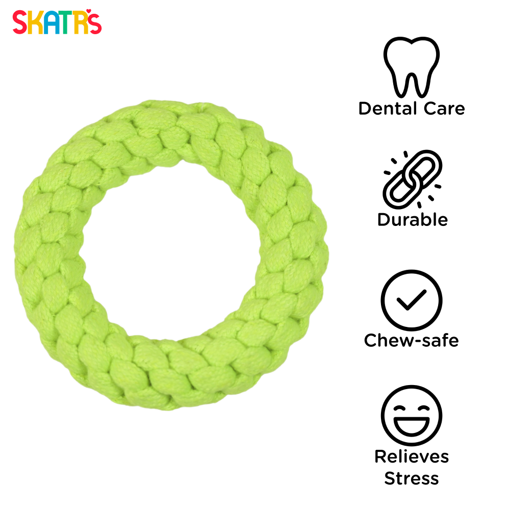 Skatrs Hand Made Ring Shaped Rope Chew Toy for Cats and Dogs (Neon Green) image 2