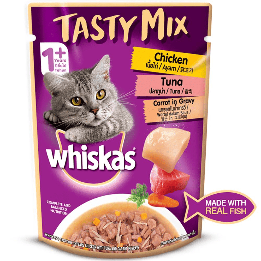 Whiskas Chicken With Tuna And Carrot in Gravy and Seafood Cocktail With Wakame Seaweed in Gravy Adult Cat Wet Food Combo image 3