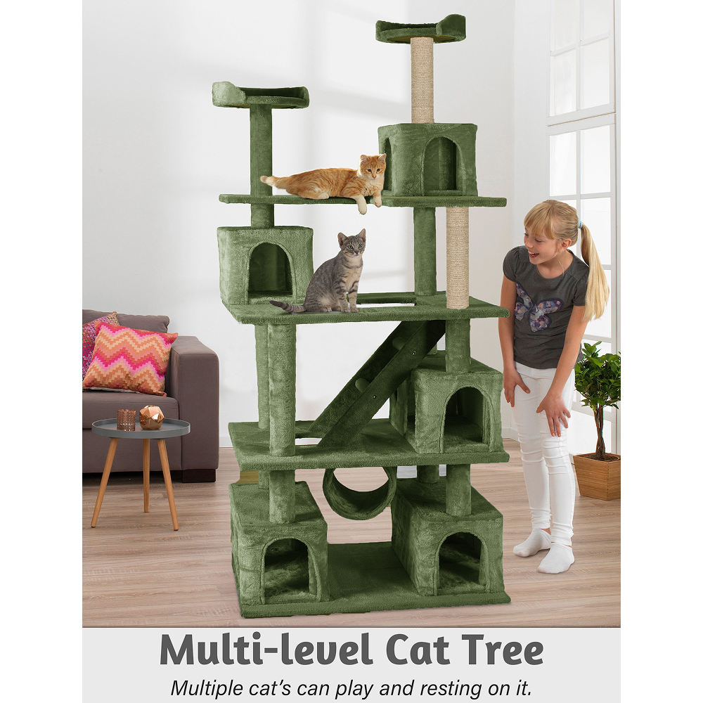 Furrlovers Multilevel Cat Tree with Ladder, Tunnel & Jute Rope Scratching Posts (Green) image 4