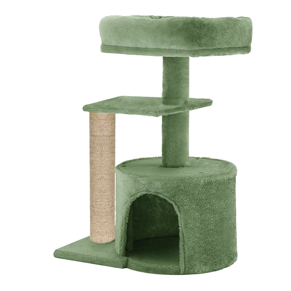 Furrlovers Multilevel Tree with Jute Rope Scratching Post and Fur Fabric Condo for Cats (Green)