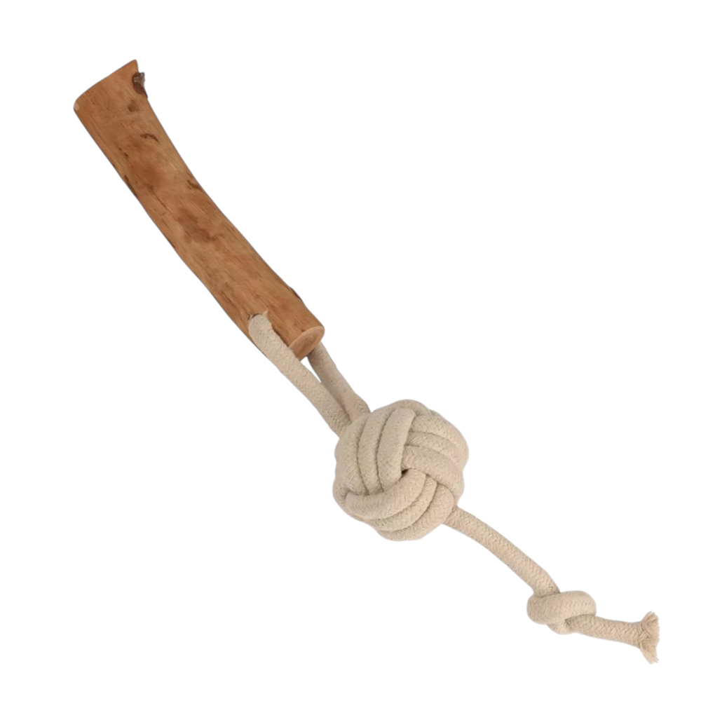 Talking Dog Club Natural Ball & Stick Tug Toy for Dogs (White and Brown) image 1