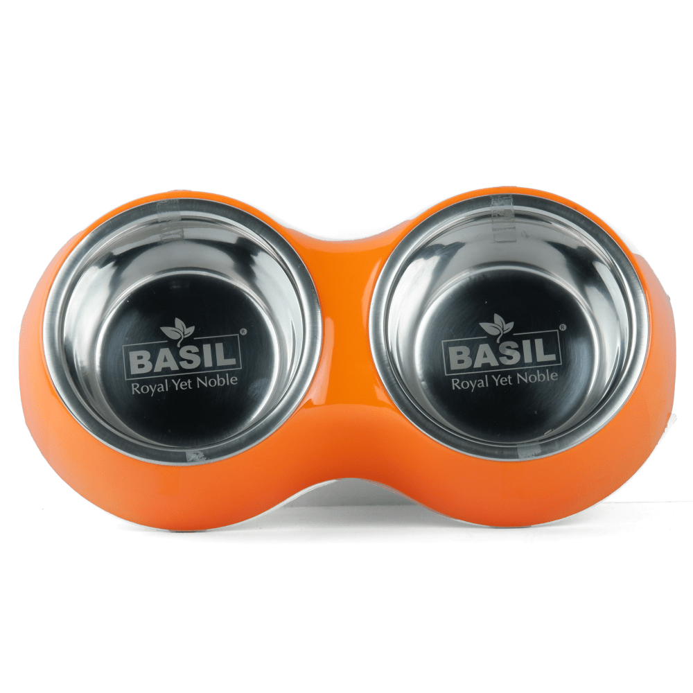 Basil Double Melamine Bowl Dinner Set for Dogs and Cats (Orange) image 3